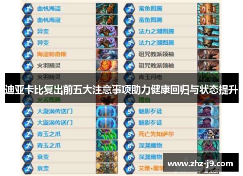 迪亚卡比复出前五大注意事项助力健康回归与状态提升